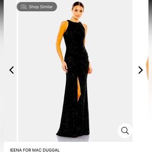 IEENA FOR MAC DUGGAL Black sequin high neck side knot gown sz 6, New with tags